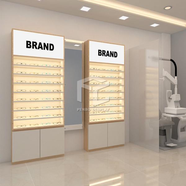Buy cheap EPE Cotton Packaging Wood Wall Display Cases 20mm MDF Optical Store Furniture from wholesalers