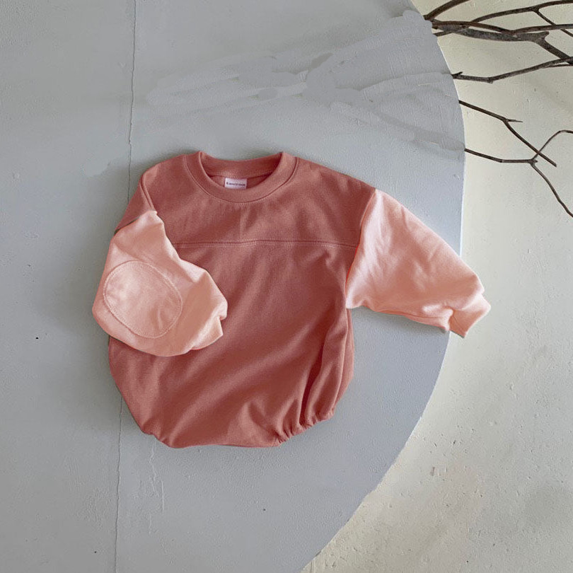 Infant Colorblock Long Sleeve Romper French Terry 100% Cotton New Born Rompers