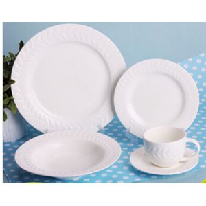 Buy cheap Super White Porcelain Dinnerware Sets 20 Pieces With Embossment from wholesalers