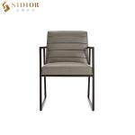 Luxury Metal Frame Leather Restaurant Chairs 82cm Grey Pu Dining Chair