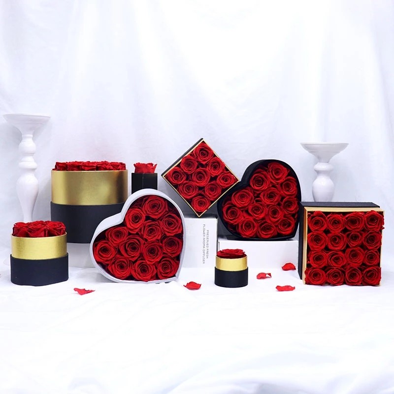 Wholesale Price Velvet Flower Boxes Preserved Roses Heartshape Box Flower