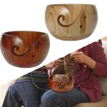 Handmade Wooden Bowl Storage Crochet Knitted Yarn Bowl With Hole