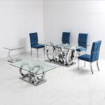 Buy cheap Large 200x100x75cm Tempered Glass Dining Table Stainless Steel Metal Base from wholesalers