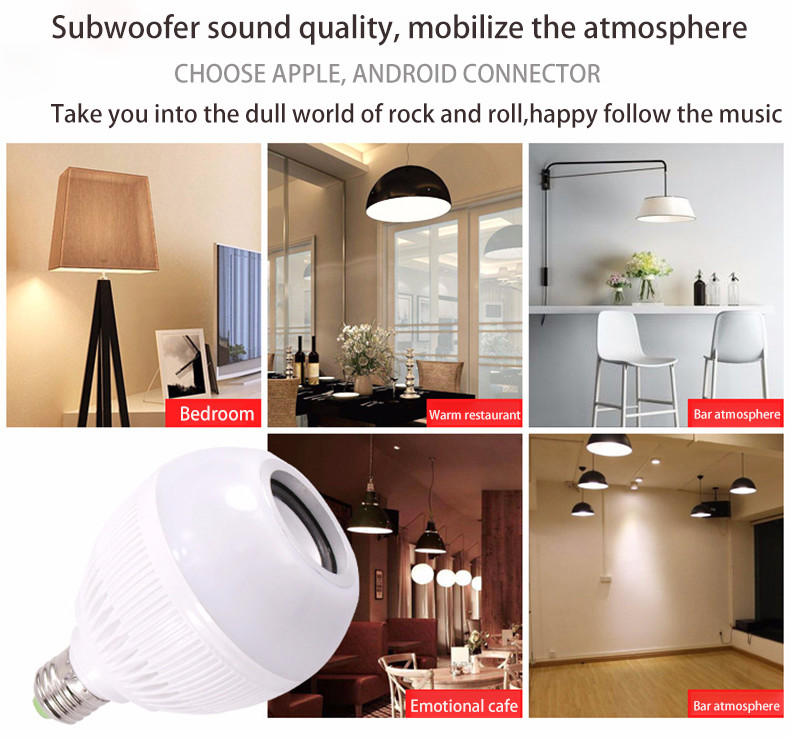 12W RGB Bluetooth Light Bulb 6500K Wireless Speaker Light Bulb For Hotel