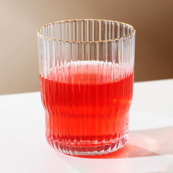 Buy cheap Silver Gold Rimmed Clear Hand Blown Drinking Glasses 340ml Vertical Striped 12Oz from wholesalers