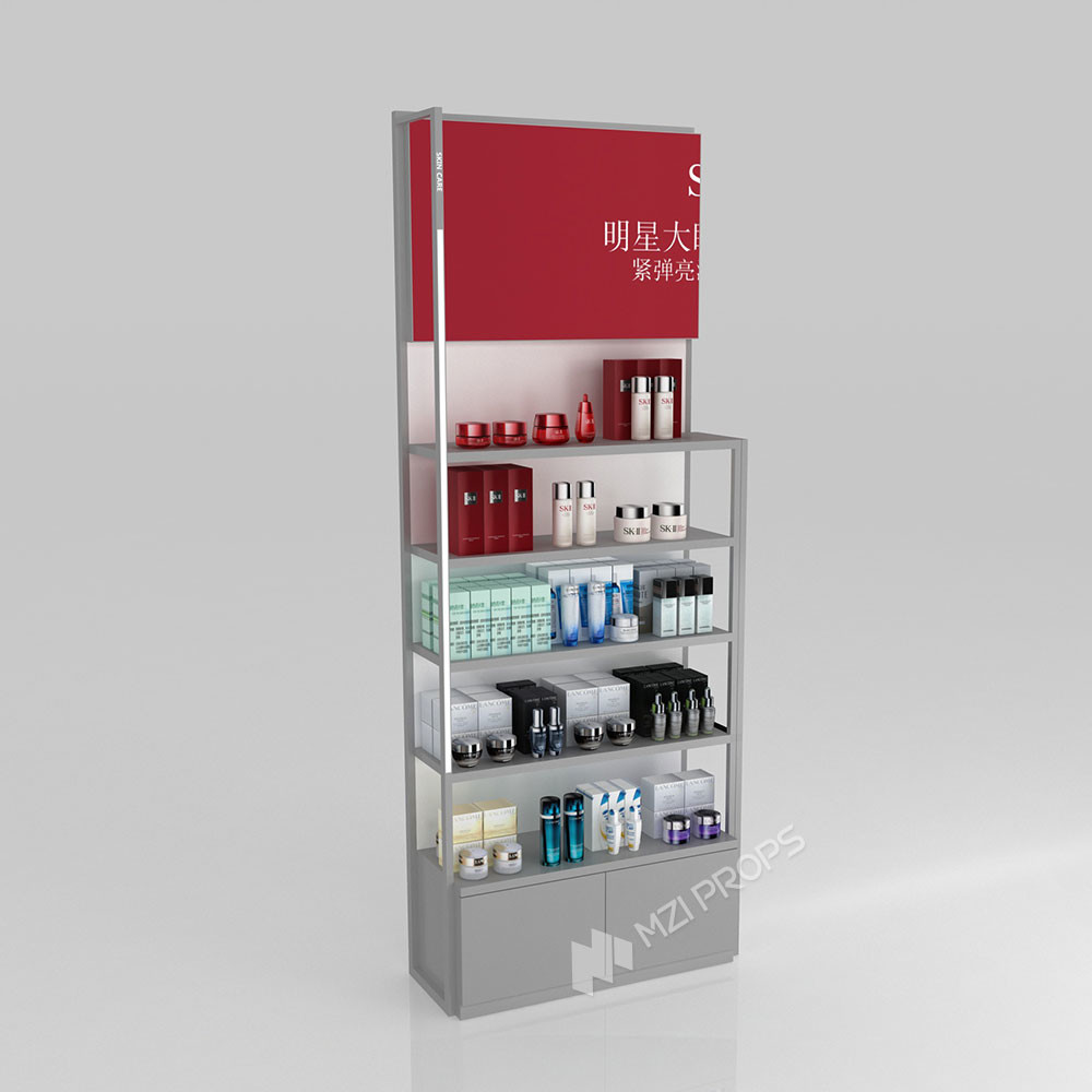 GDR02-BG01 Skincare Display Cabinet with LED Strip Lights and White Glass for Department Stores