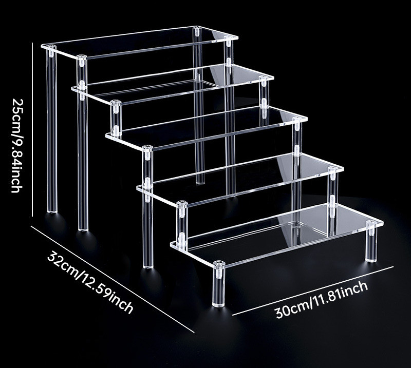 Clear Acrylic Display Stand Plexiglas Storage Shelf Ladder-shaped For Desktop