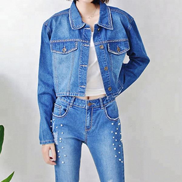 Buy cheap Custom Casual Womens Short Jean Jacket , Slim Fit Jeans Coat For Ladies from wholesalers