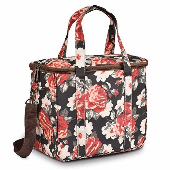 Buy cheap Thermal Insulated Cooler Tote Bags Wide Open Snacks Organizer Flower Printed from wholesalers