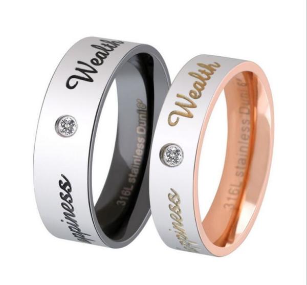 Buy cheap Couple Diamond Ring Rose Golden Finger Ring for Lovers Stainless Steel Wedding Rings from wholesalers