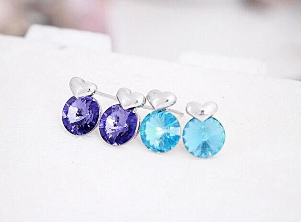 Buy cheap S925 sterling silver earrings Austrian crystal earrings lovely peach heart from wholesalers