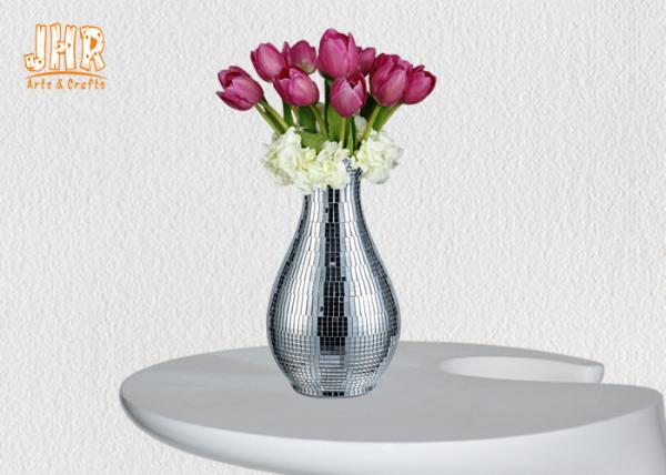 Buy cheap Modern Luxury Fiberglass Flower Pot Table Vase Plant Pots Silver Mosaic Glass from wholesalers