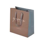 Brown Gray Art Paper Packaging Bags 0.27mm With Woven Handle