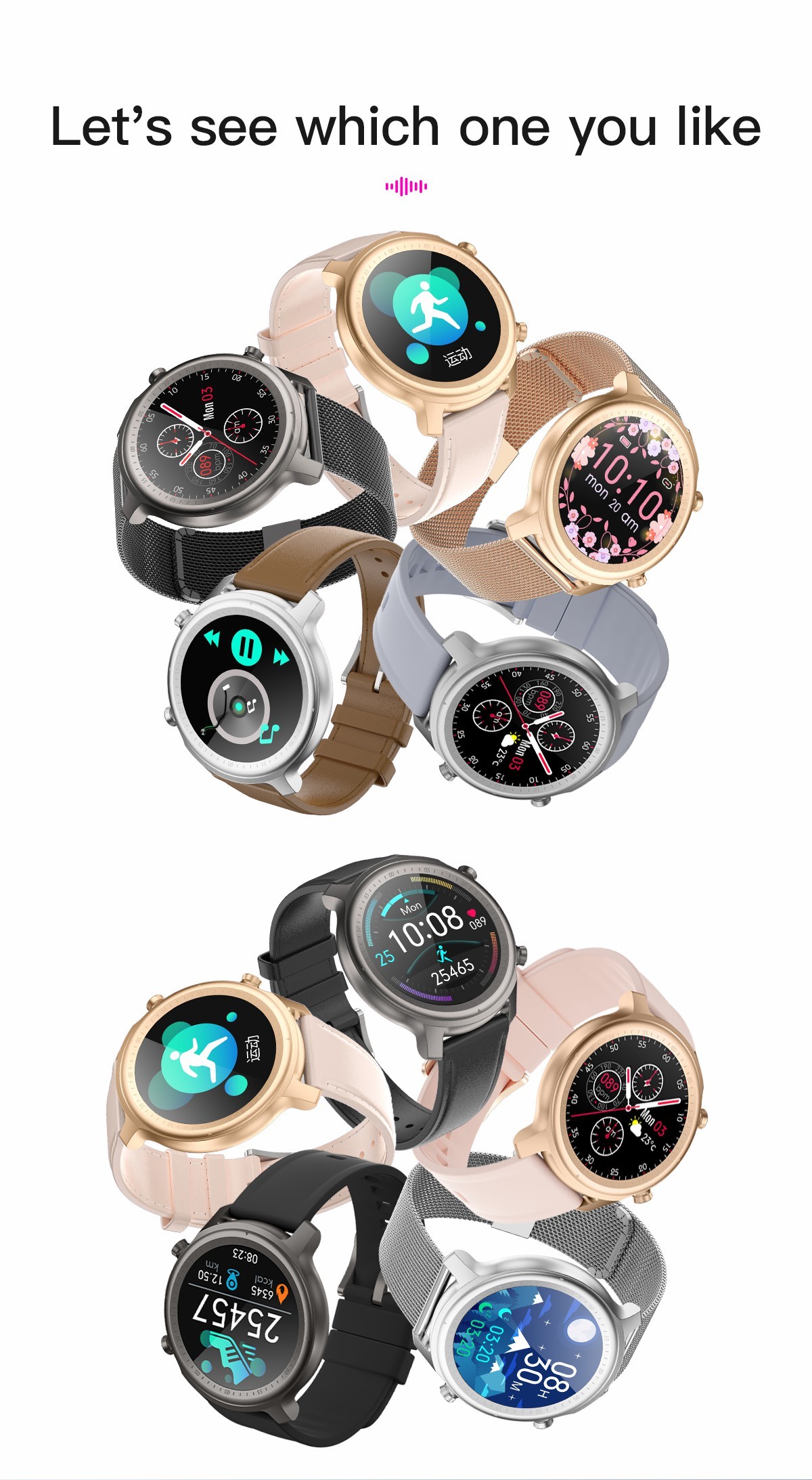 170mAh Round Face Smartwatches 4.2 Bluetooth Smart Wrist Watch For Men