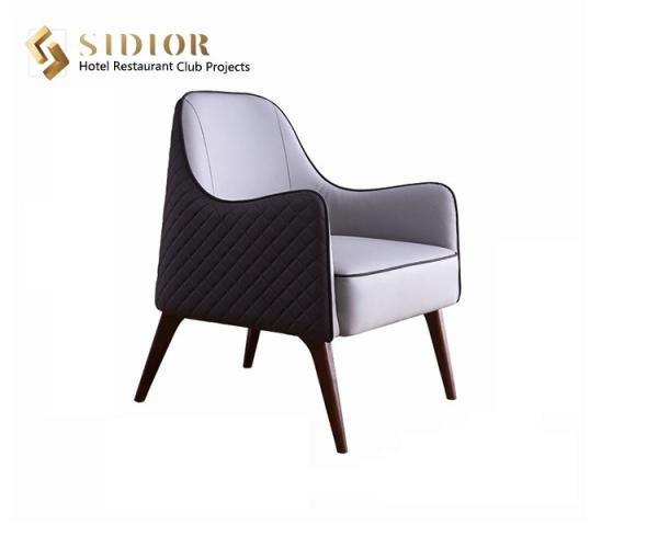 Buy cheap 72cm Comfortable Dark Grey Leather Armchair With Solid Wood Legs from wholesalers