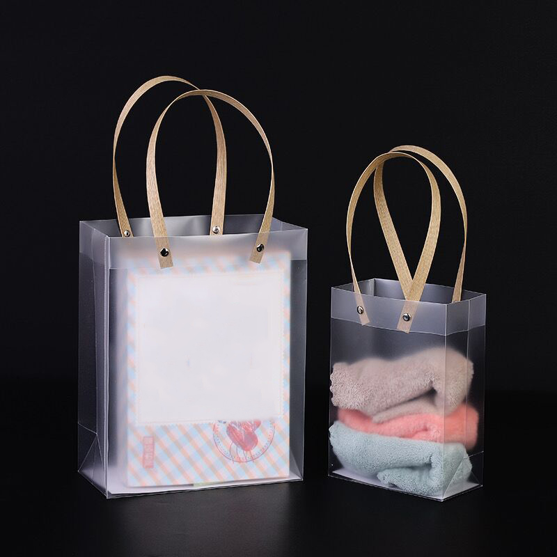 Frosted PP Bags Plastic Gift Bags With Handles Translucent Tote Gift Wrapping Flower Package Decoration Supplies
