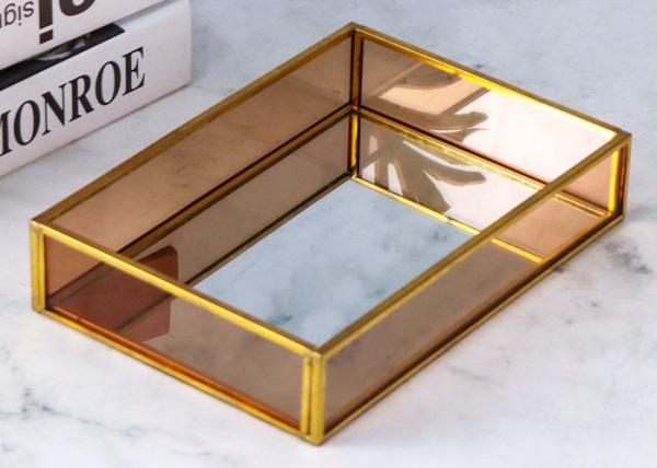 Buy cheap Mirror tray Wind brass Glass artifact candy fruit Tray Cosmetics Storage tray Rectangular glass jewelry tray from wholesalers