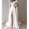 Buy cheap Custom Clothing Factory China Women'S Ruffled Hem Solid Color Maxi Evening Gown Dress With Slit from wholesalers