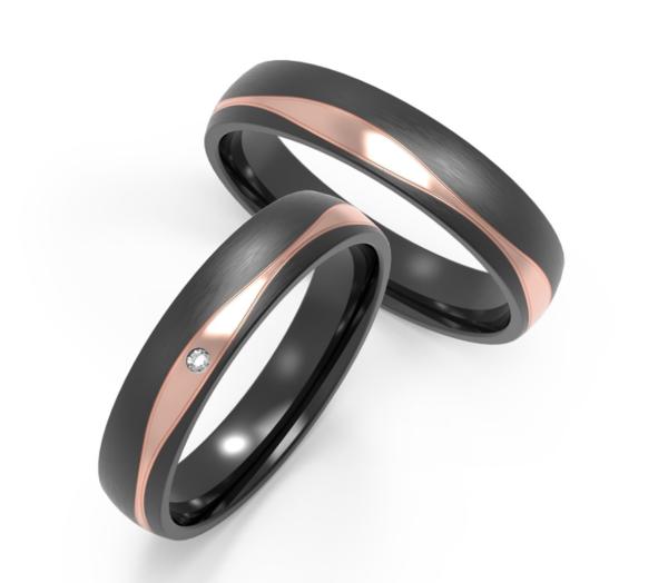 Buy cheap Matte black stainless steel with unique rose gold shape inlaid zircon couple ring from wholesalers