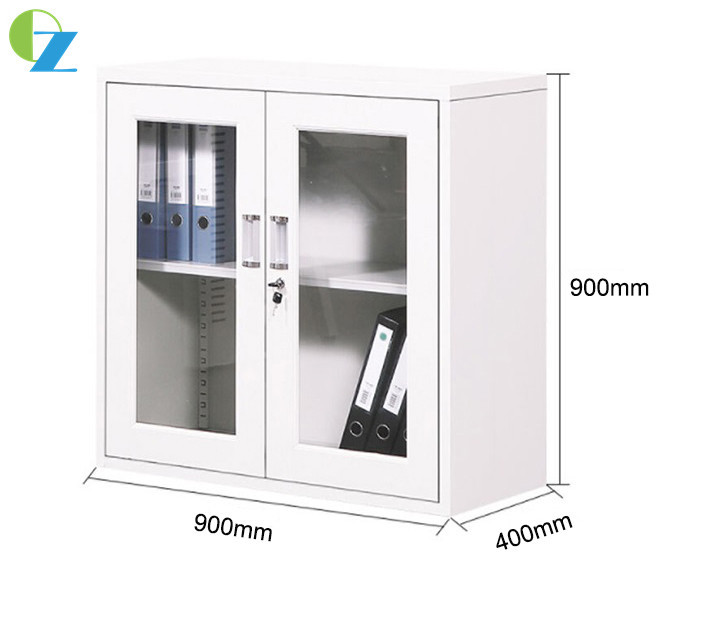 Short 1mm Thickness Steel Office Cupboard 2 Glass Door Metal Filing Cabinet