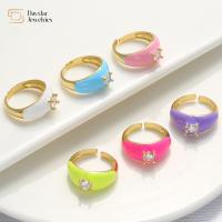 Buy cheap Colorful Summer Diamond Enamel Rings Gold Plated Adjustable Opening Zircon product