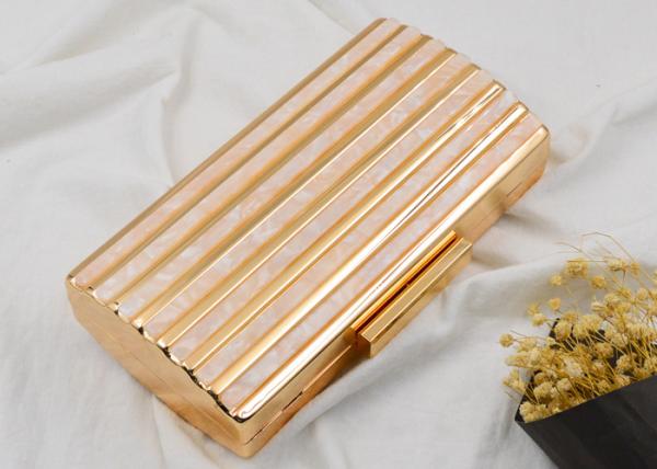 Buy cheap Hardware Box Rose Gold Clutch Bag , Glitter Champagne Color Evening Clutch Purse from wholesalers
