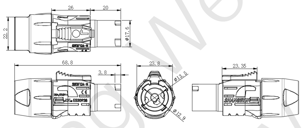 Power Connector Female Plug to Male Socket 16A 220V 3 Pin Input Output for LED Lighting Audio Video Durable