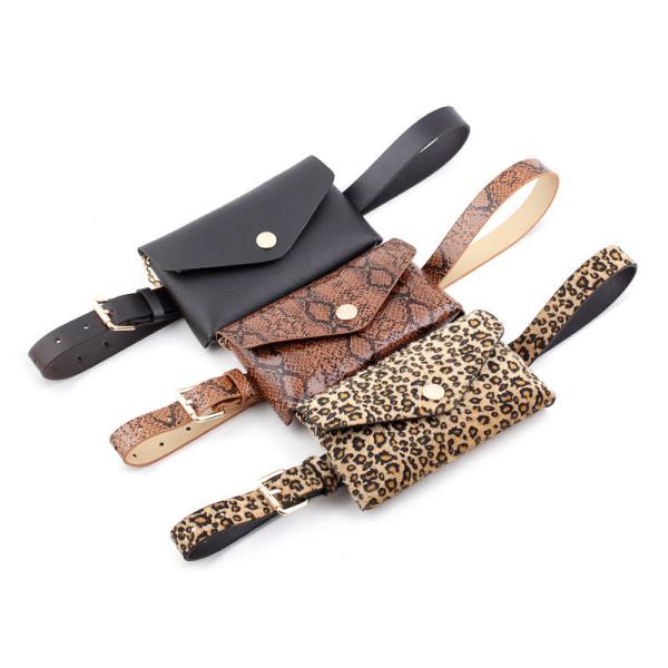 Buy cheap Waist Bag Female Girdle Leopard Stripe 2 In 1 Ladies Belt Bag Waist Bag Belt Mobile Phone Flap Leather Fanny Pack from wholesalers