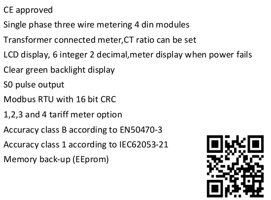 CL1.0 72*104.5*60 Two Phase Three Wires Modbus Electric Energy Meter for CT120/240V