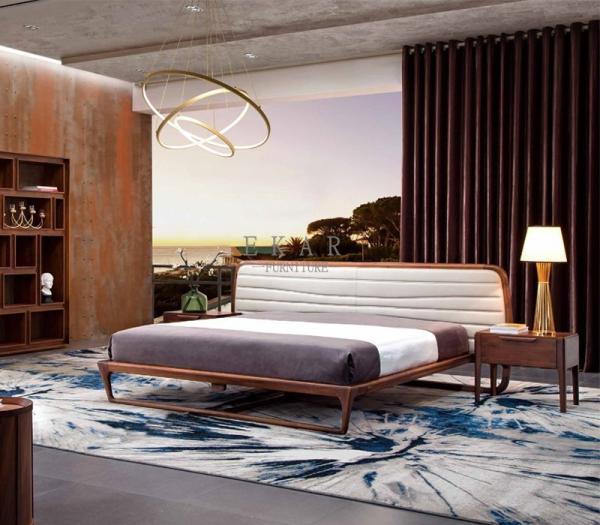Buy cheap Designer Furniture Modern Leather Oak Wood Bed from wholesalers