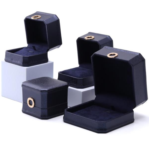 Buy cheap 11*11*6cm Leather Jewelry Box Hanhong Square Necklace Ring Box with Metal Blue Luxury from wholesalers