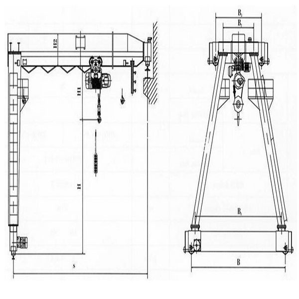 Semi-gantry crane with electric hoist