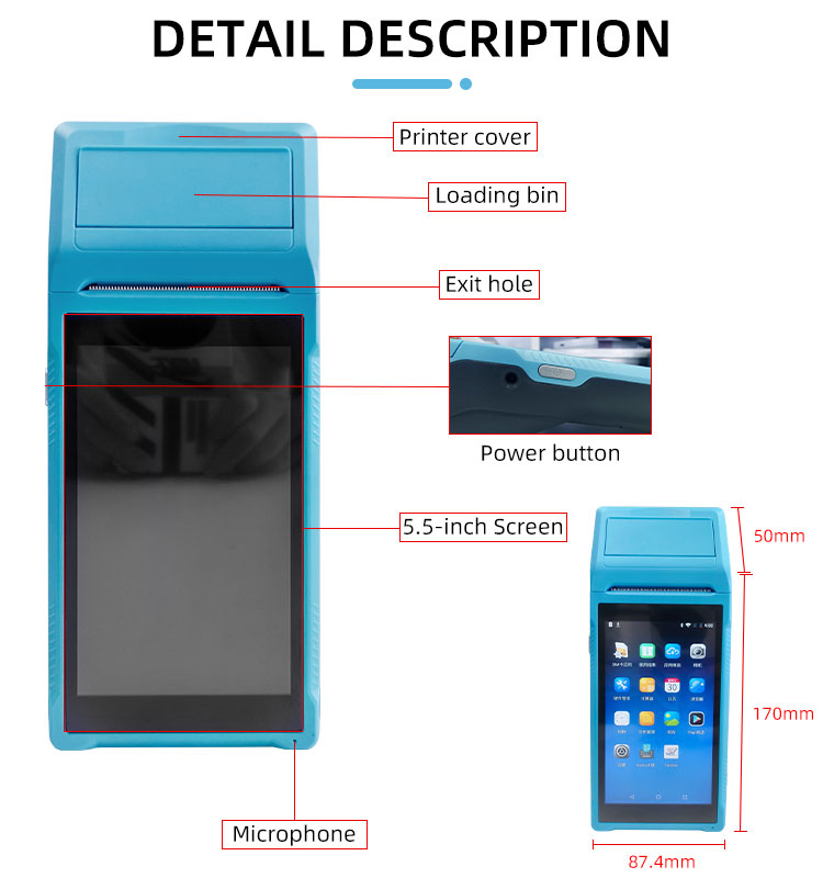 2022 Latest Design Industrial Handheld PDA with Built-in Printer and 2000mAh Battery