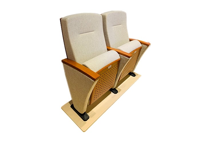 Commercial Auditorium Padded Church Chairs Wooden Finish Seat