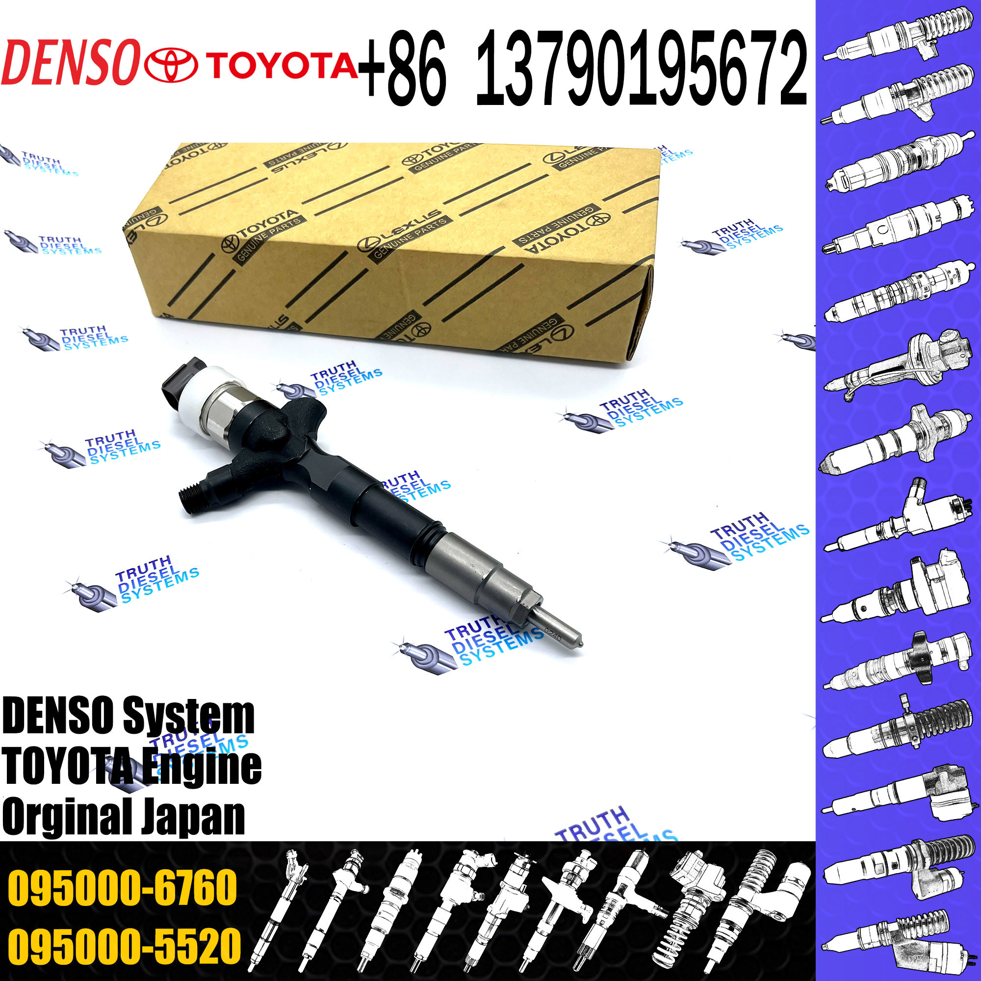 common rail injector 23670-30140 095000-6760 injector for TOYOTA 1KD-FTV, 2KD-FTV, D-4D, injector nozzle 23670-30140 095