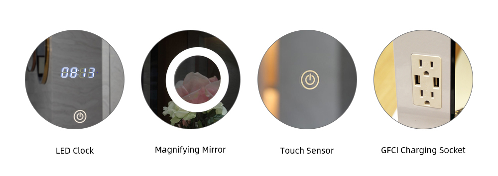 Motion Sensor Rectangle LED Clock Medicine Cabinet Private Label for Bedroom Dressing