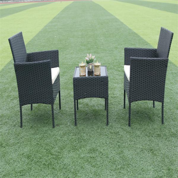 Outdoor Pool / Beach Rattan Coffee Table Chair Sets With Aluminum Frame Ottoman
