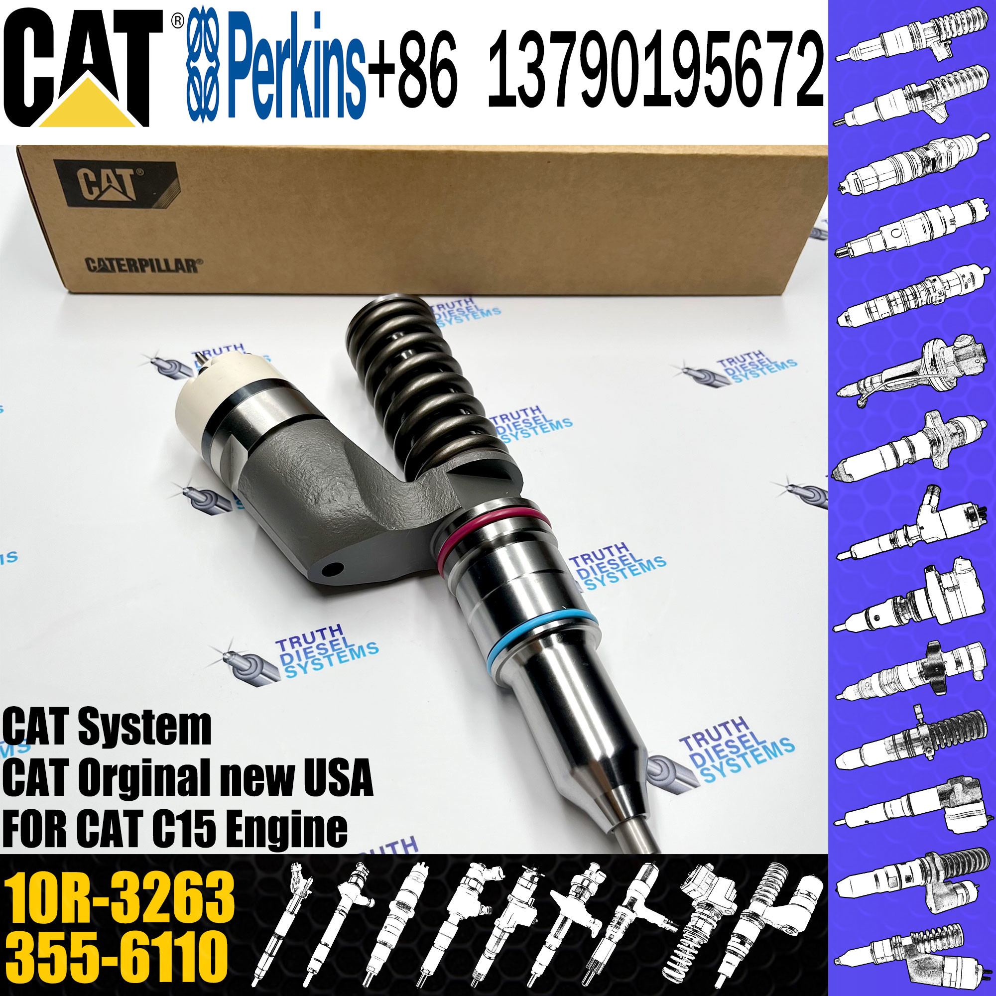 common rail injector 239-4909 2530614 diesel fuel injector 10R-3263 2394909 for Caterpillar C15