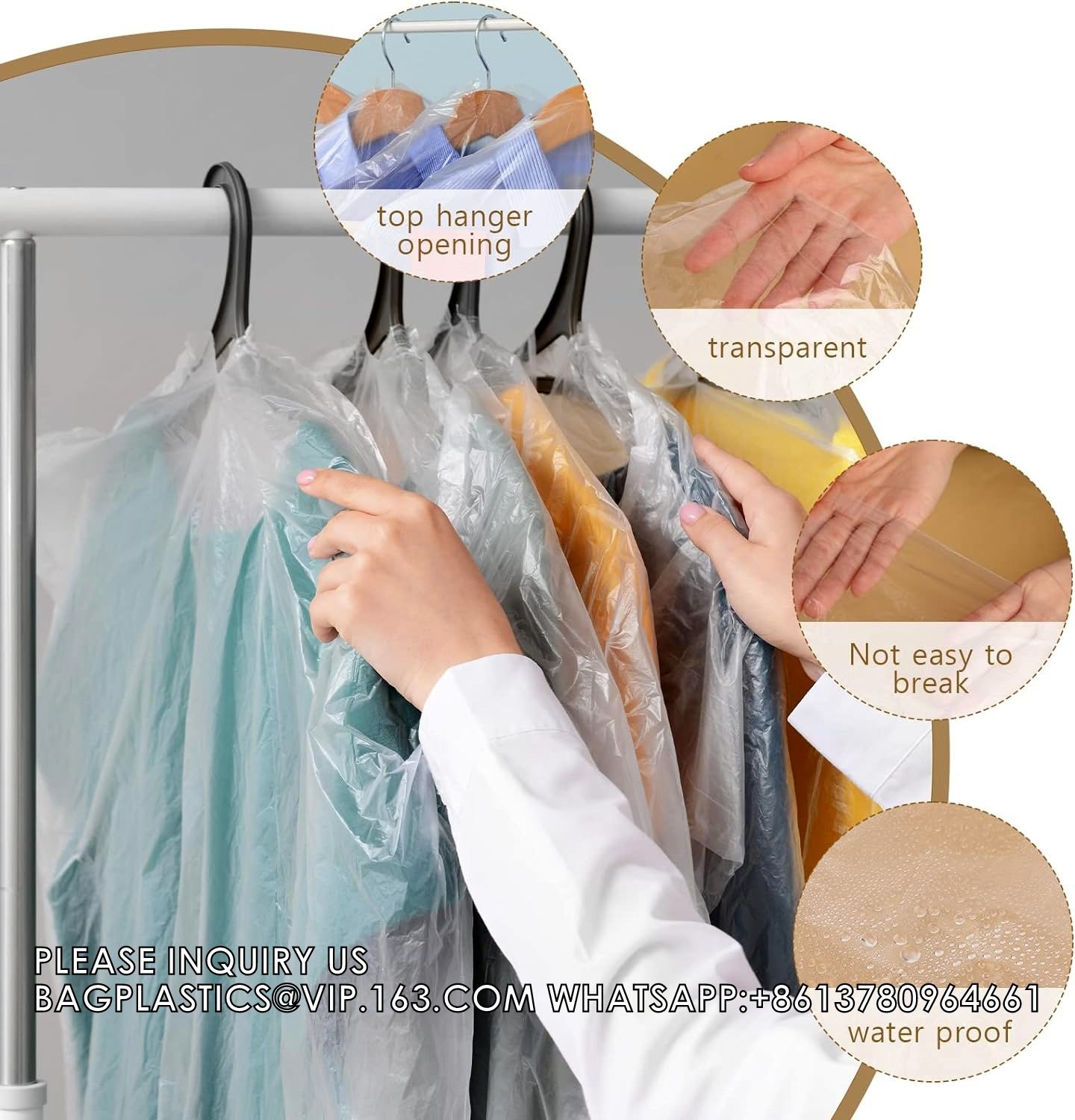 Plastic Garment Bags Clear Dress Covers For Hanging Transparent Dry Cleaning Bags Dust-Proof Garment Covers