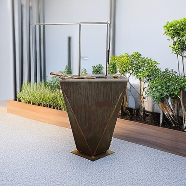 Oxidized Corten Steel Fire Pit Rotating BBQ Grill Roasting Rack For Outdoor