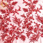 Sustainable Handmade Lace Fabric Beaded Red Lace Material 15 Yards Length
