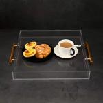 10X10 Inches Square Acrylic Tray With Metal Handles Organizer For Tea Or Coffee