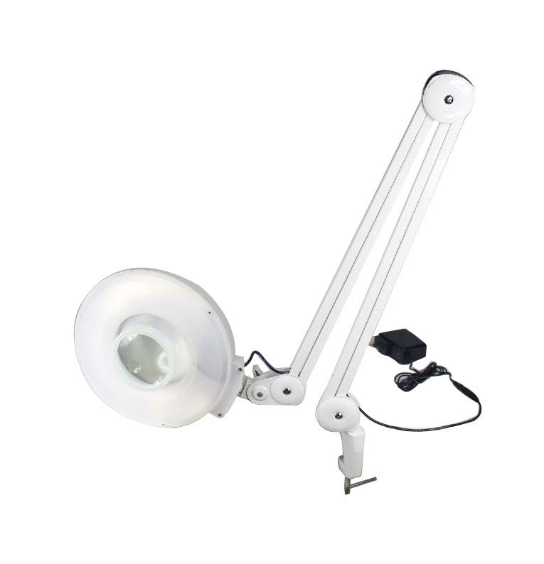 LED Illuminated Magnifying Lamp Spring Internal Clamp Base 5 Inch Lens With Lids
