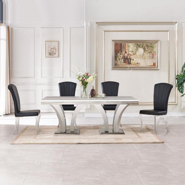 Buy cheap Narrow Luxury Faux Marble Dining Table Stainless Steel 200cm Grey from wholesalers
