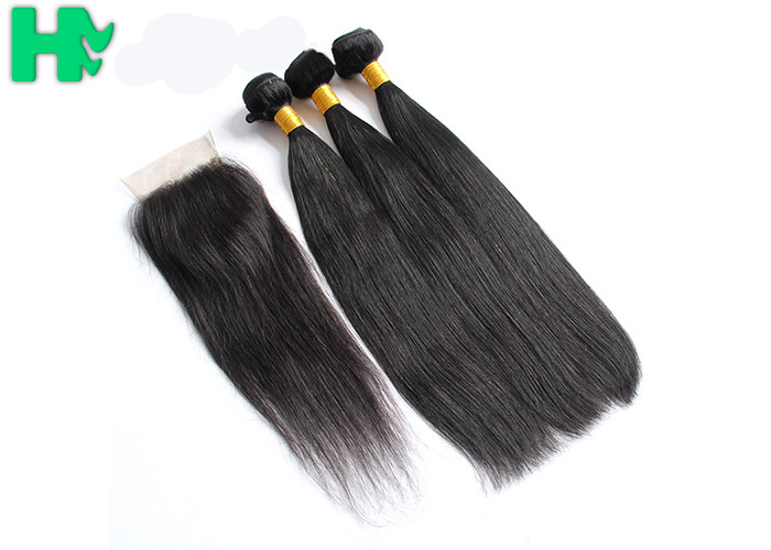 Grade 10A 100% Human Brazillian Hair Extensions Natural Color With 4x4 Closure