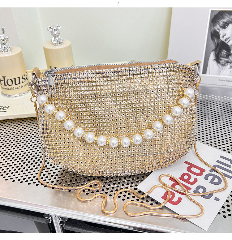 New pearl handle imitation full diamond handbag shoulder bag Cross-border explosive party dinner bag fashion shoulder