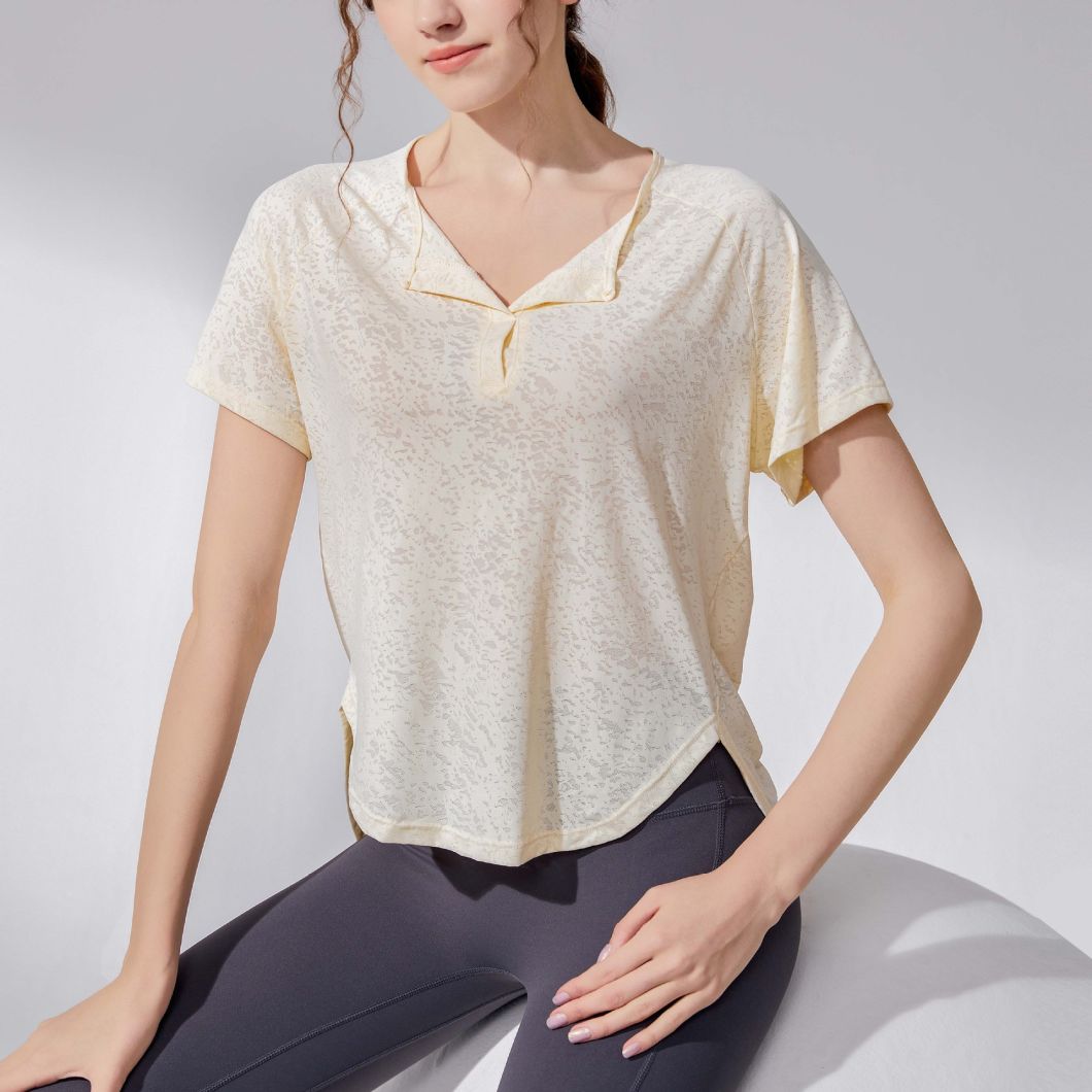 2023 New Yoga Clothes Top Women Senior Sense Loose Belly Cover Professional Fitness T-Shirt