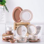 Under Glazed Technique Ceramic Dinnerware Sets For 6 People In Green Gray Brown