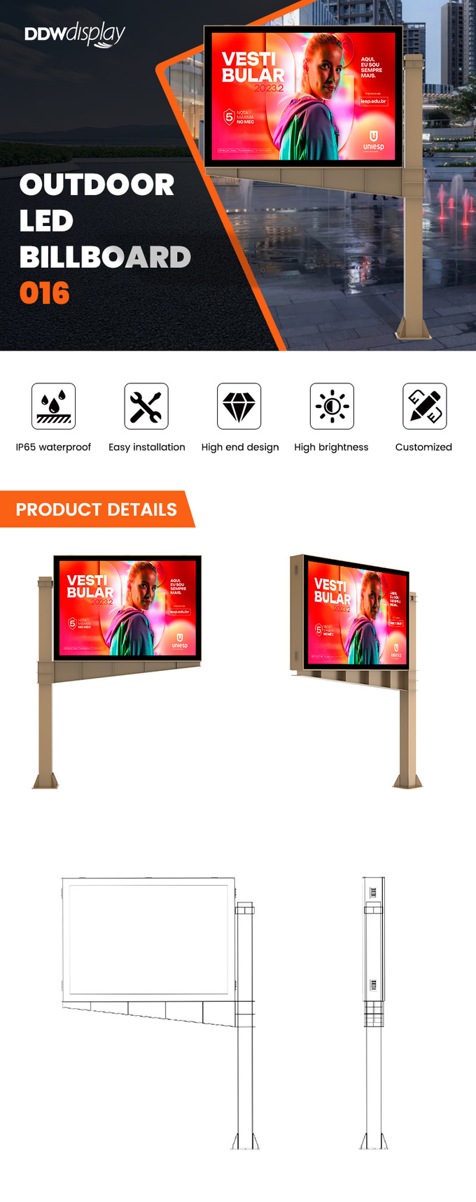 Easy installation 8000nits IP65 p6 digital display led screen billboard outdoor advertising