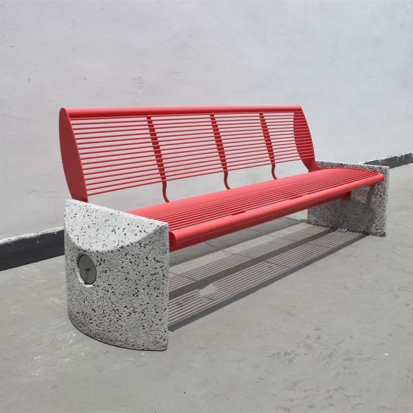 Buy cheap 3 Seater Outdoor Steel Park Benches Seats With Backrest Cement Stone Base from wholesalers